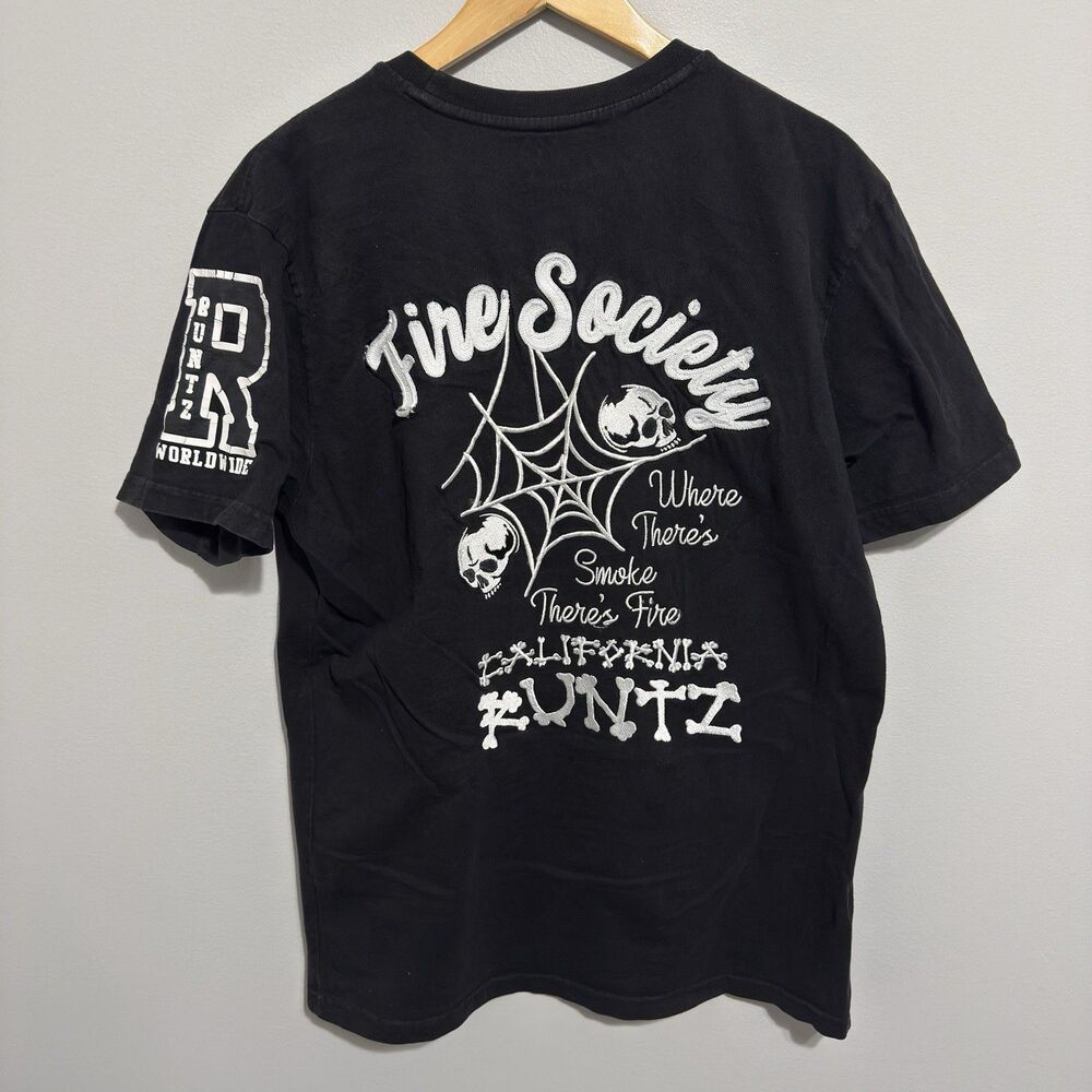 Runtz Worldwide Embroidered Graphic T-Shirt Logo Cotton Black Size L Paris Milan